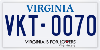 VA license plate VKT0070