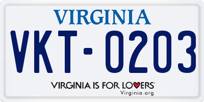 VA license plate VKT0203