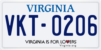 VA license plate VKT0206