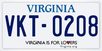 VA license plate VKT0208