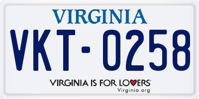 VA license plate VKT0258