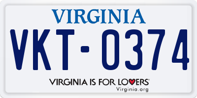 VA license plate VKT0374