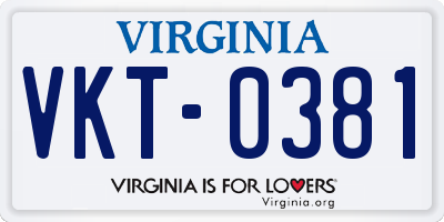 VA license plate VKT0381