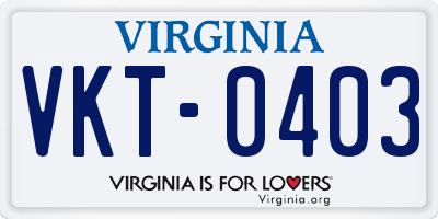 VA license plate VKT0403