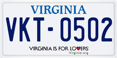 VA license plate VKT0502