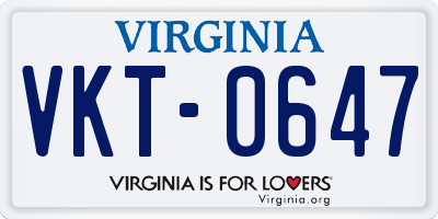 VA license plate VKT0647