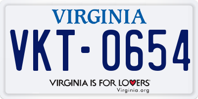 VA license plate VKT0654