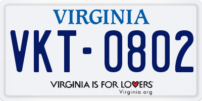 VA license plate VKT0802