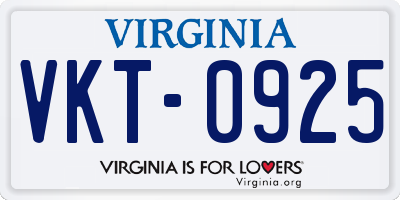 VA license plate VKT0925