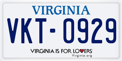 VA license plate VKT0929