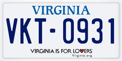 VA license plate VKT0931