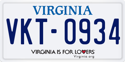VA license plate VKT0934