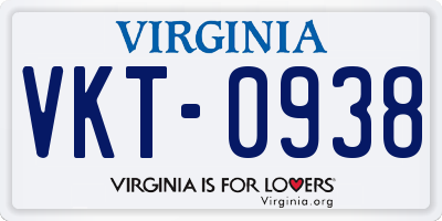 VA license plate VKT0938