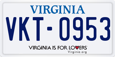 VA license plate VKT0953