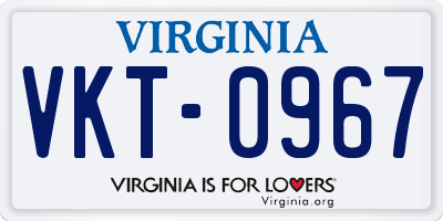 VA license plate VKT0967