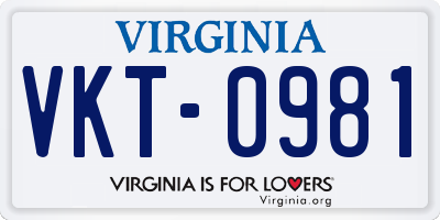 VA license plate VKT0981