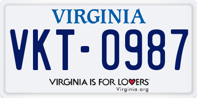 VA license plate VKT0987
