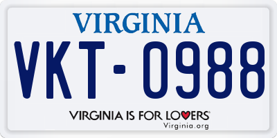 VA license plate VKT0988