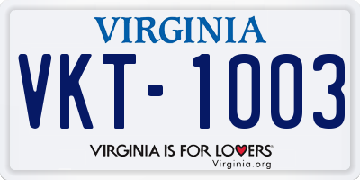 VA license plate VKT1003