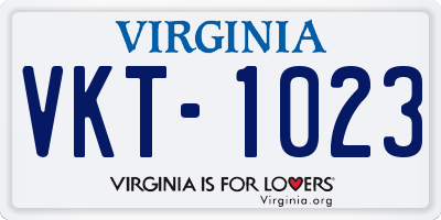 VA license plate VKT1023