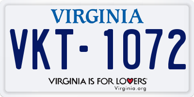 VA license plate VKT1072