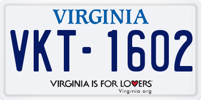 VA license plate VKT1602
