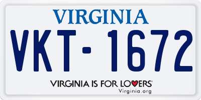 VA license plate VKT1672