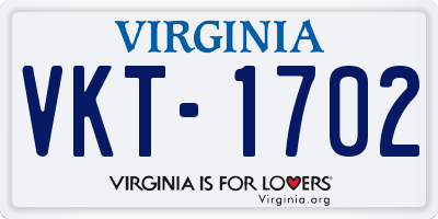 VA license plate VKT1702