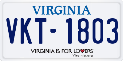 VA license plate VKT1803