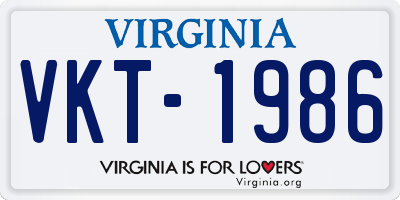 VA license plate VKT1986