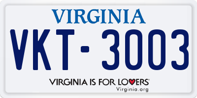 VA license plate VKT3003