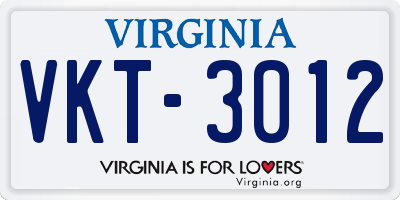 VA license plate VKT3012