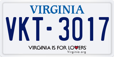 VA license plate VKT3017