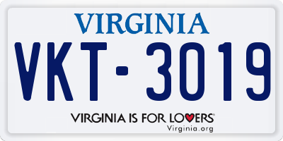 VA license plate VKT3019