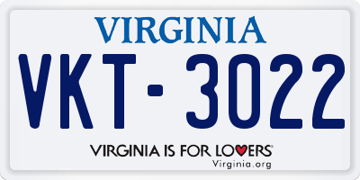 VA license plate VKT3022