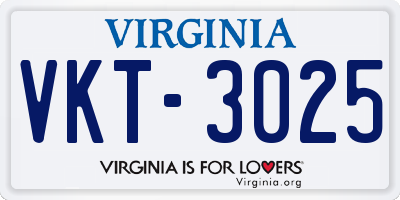 VA license plate VKT3025