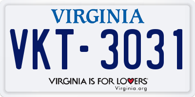 VA license plate VKT3031