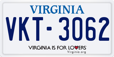 VA license plate VKT3062