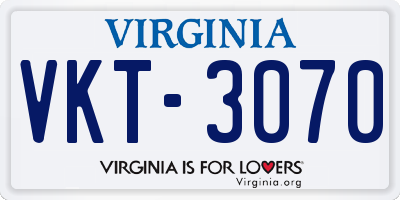 VA license plate VKT3070