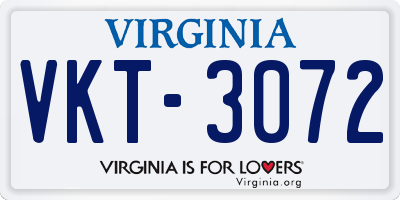 VA license plate VKT3072