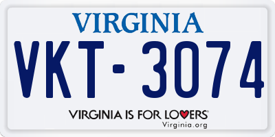 VA license plate VKT3074
