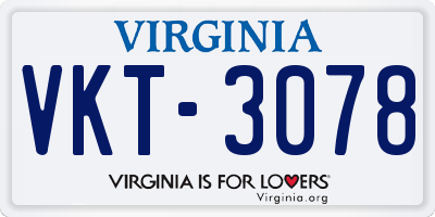 VA license plate VKT3078