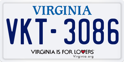 VA license plate VKT3086
