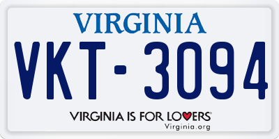 VA license plate VKT3094