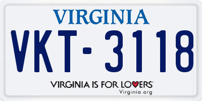 VA license plate VKT3118