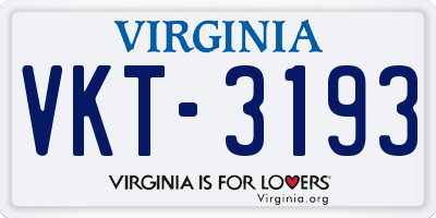 VA license plate VKT3193