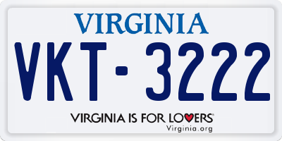 VA license plate VKT3222