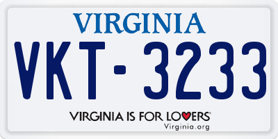 VA license plate VKT3233