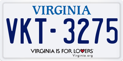 VA license plate VKT3275