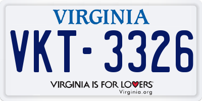VA license plate VKT3326
